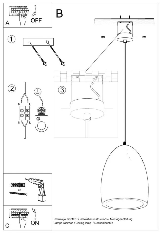 Lampada a sospensione bianca con paralume in ceramica ø 25 cm Sativa - Sollux
