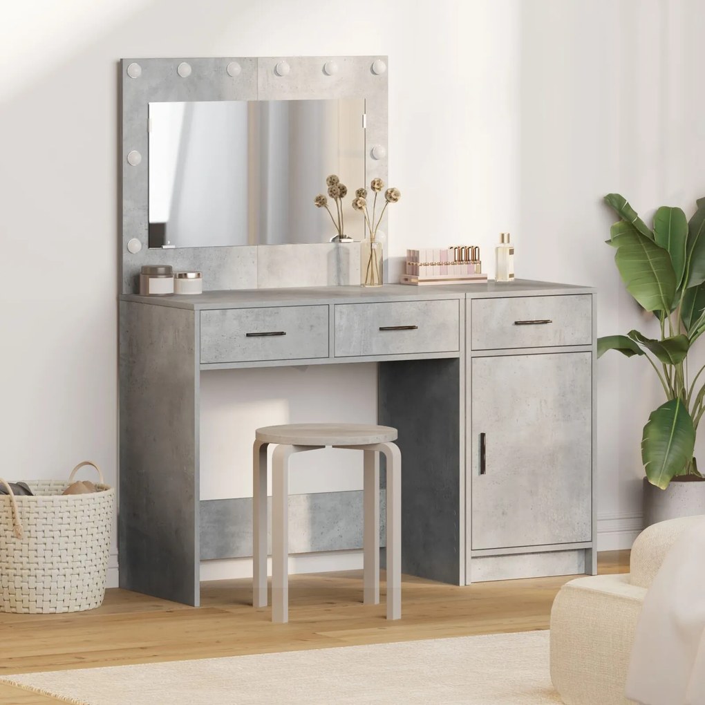 Set da toeletta a 2 pezzi con led grigio cemento in legno ingegnerizzato