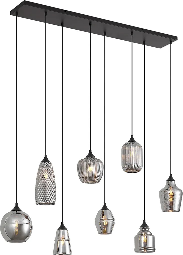 Lampada a sospensione Art Déco nera con vetro fumé 8 luci - Hanne