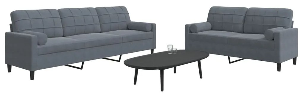 Set Di Divani 2 Pz Con Cuscini E Rinforzi Grigio Scuro Velluto /