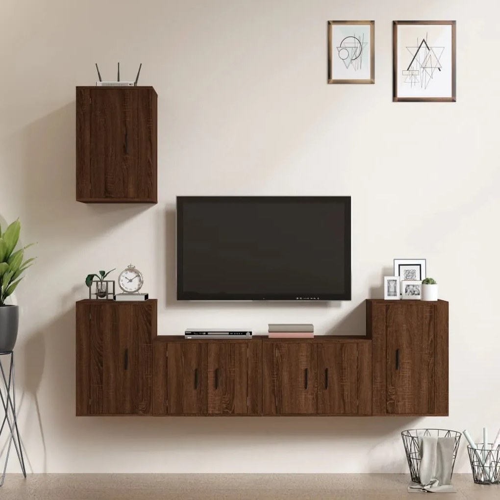Set Mobili Porta Tv 5 Pz Rovere Marrone İn Legno Multistrato /