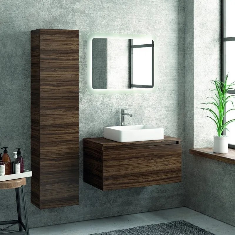 Composizione bagno sospesa 80cm mobile colonna e specchio led - KAMALU