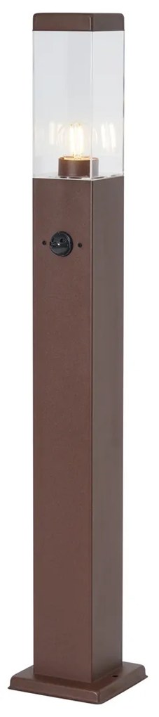 Lampada da esterno marrone ruggine con vetro trasparente 80 cm IP44 con presa e sensore di movimento - Malios