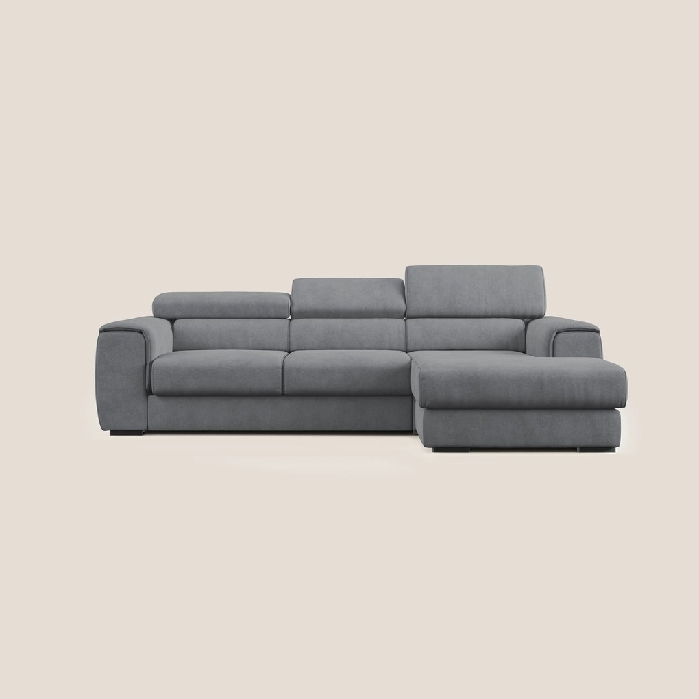 Zeno Divano angolare con pouf estraibile poggiapiedi in tessuto morbido impermeabile T02 grigio
