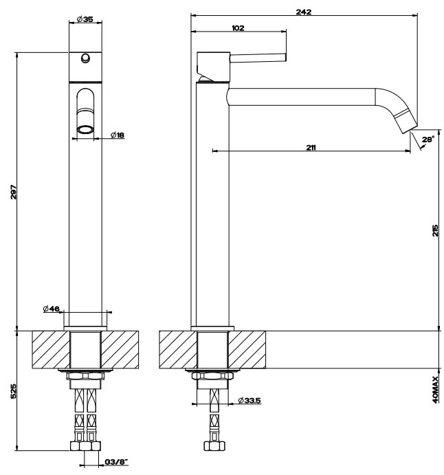 Miscelatore Monocomando Alto per Lavabo Senza Scarico Cromo Via Tortona 18606 Gessi