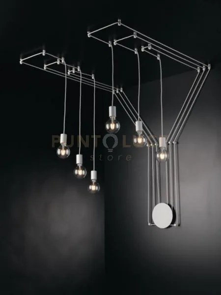 Plafoniera habitat bianca 6 luci attacco e27 500cm regolabile con d...