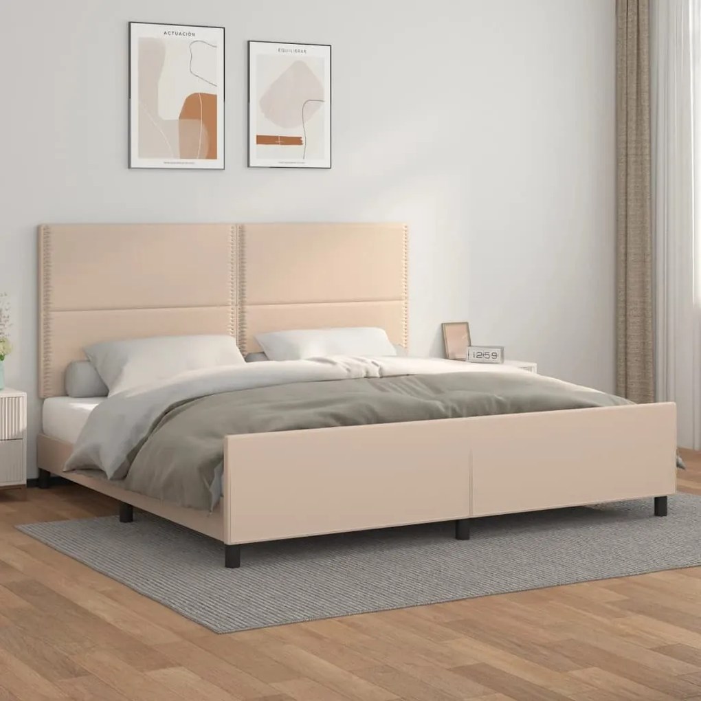 Giroletto Con Testiera Cappuccino 200x200 Cm İn Similpelle /