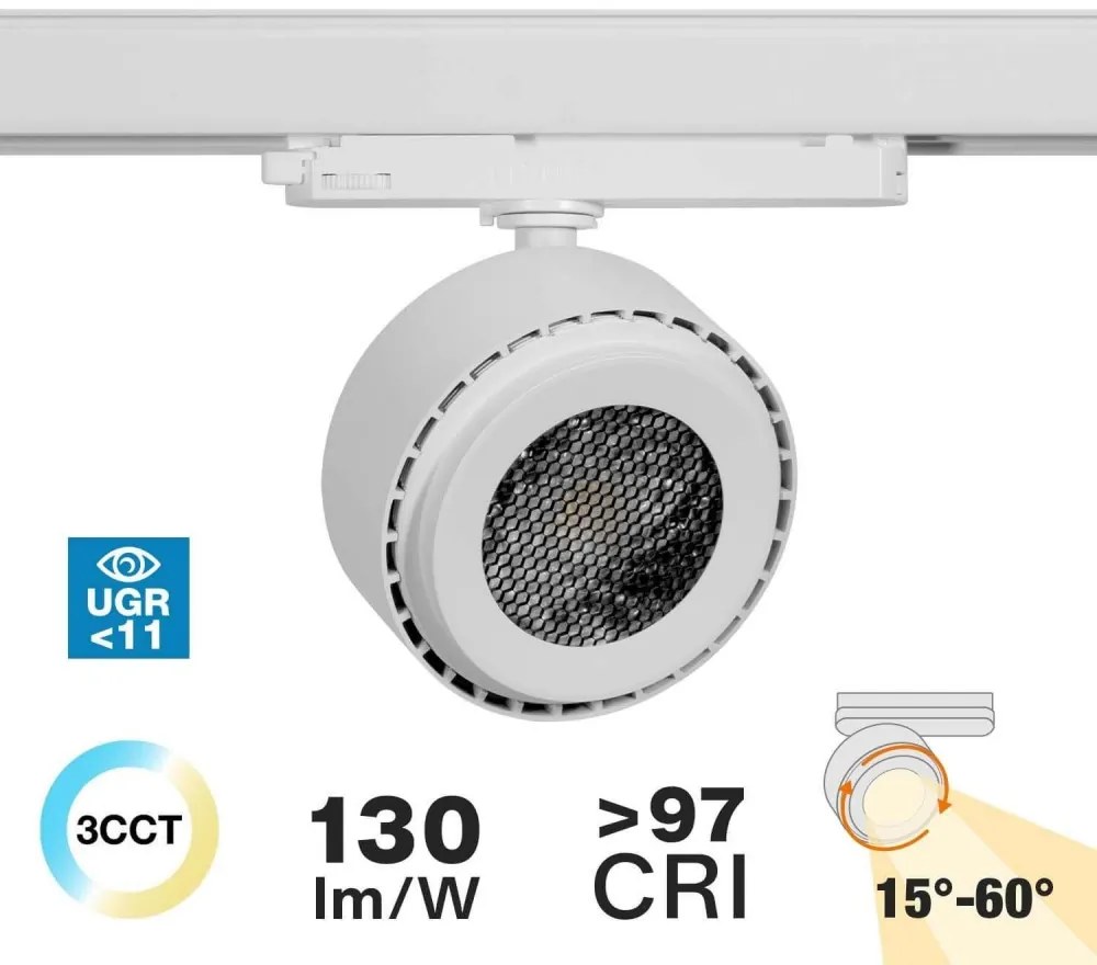 Faro LED 34W, Trifase, Regolabile 15°-60° Bianco con driver Philips Colore Bianco Variabile CCT