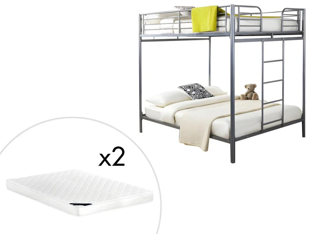 Letto a castello 2 x 140 x 190 cm Argento + 2 materassi inclusi - GEMINI II