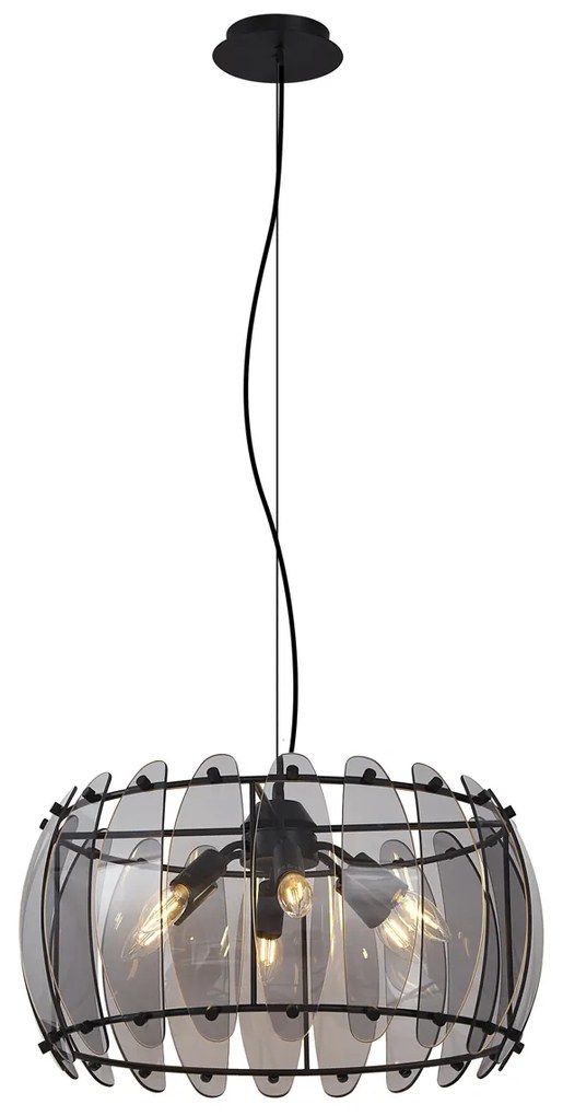 Lampada a sospensione di design nera con vetro fumé rotondo a 6 luci - Mochan