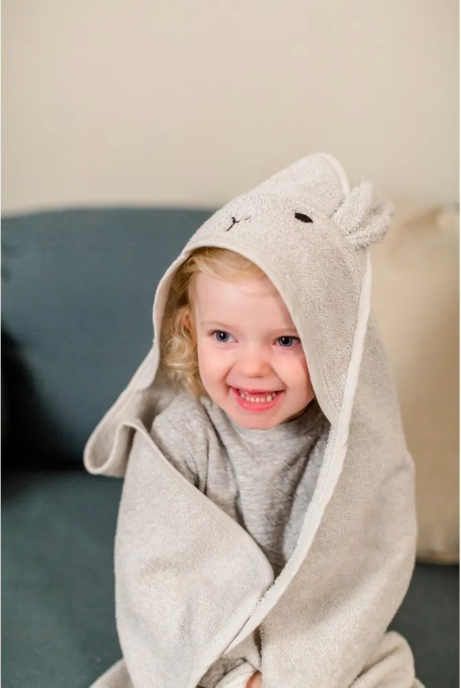 Asciugamano con cappuccio da bambini grigio in cotone 76x76 cm Rabbit – Kindsgut