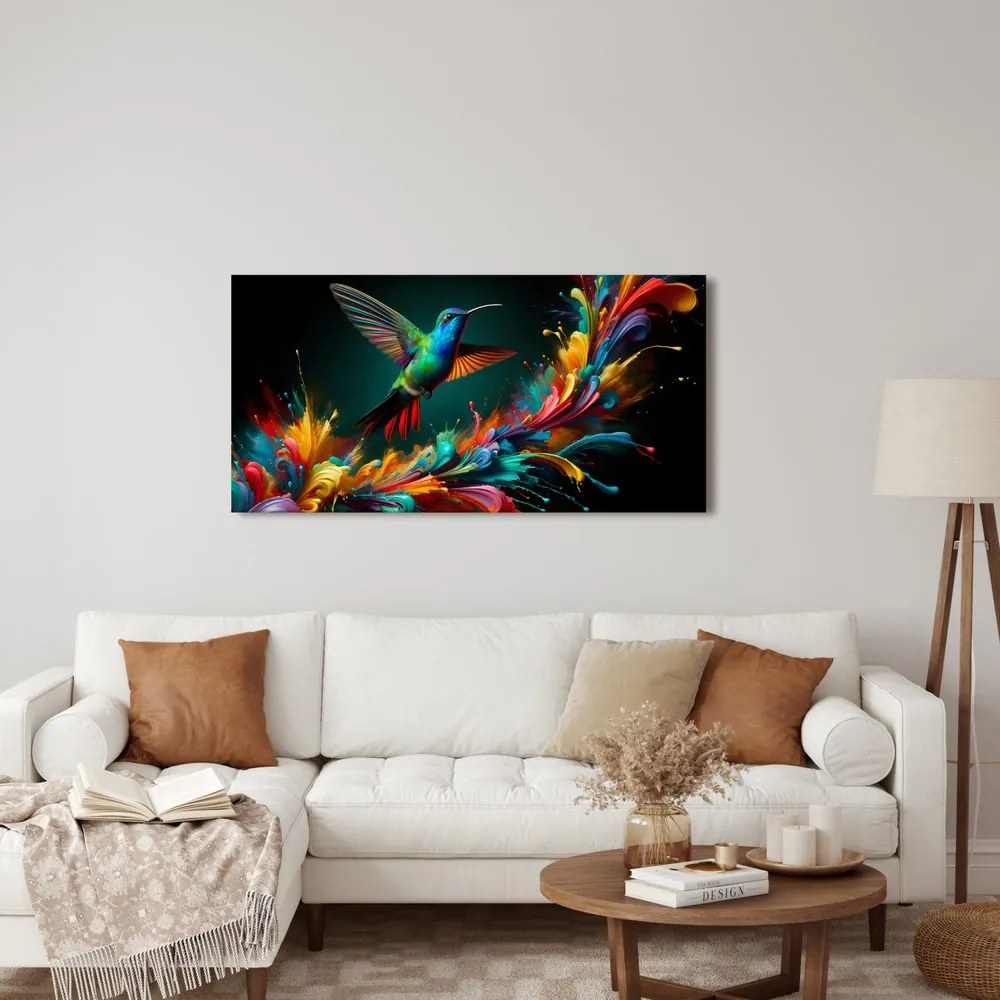 Quadro su tela – Colibrì ed esplosione di colori