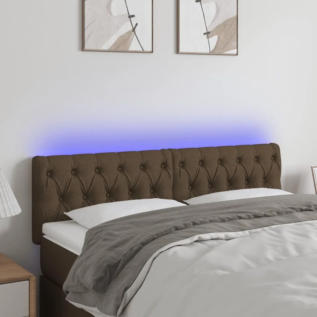Testiera A Led Marrone Scuro 144x7x78/88 Cm İn Tessuto /