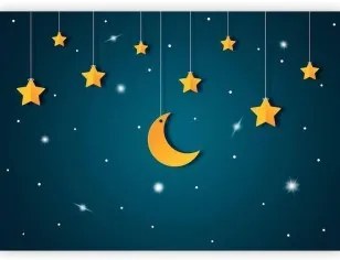 Carta da parati - Skyline - turquoise night sky landscape with stars for children Adesiva 245x175
