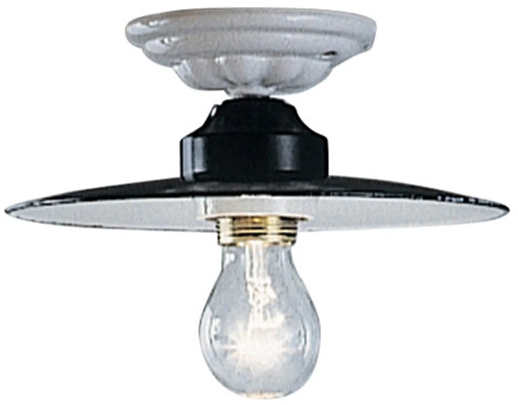 Plafoniera Industrial Potenza Ferro E Ceramica Nero Diam. 35Cm 1 Luce E27