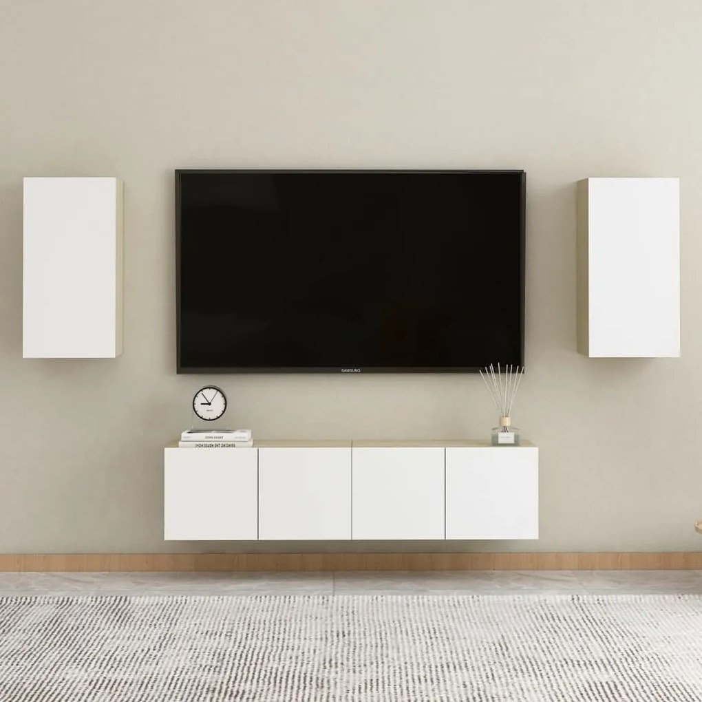 Mobile TV Bianco Rovere Sonoma 30,5x30x60 cm Legno Multistrato