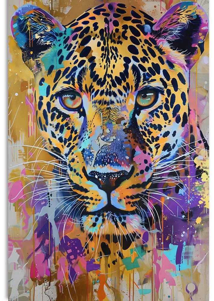 Quadro su tela – Leopardo con imitazione di pittura