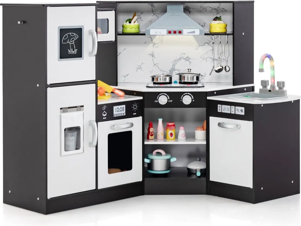 Costway Cucina giocattolo per bambini in legno con lavabo separato suoni e luci divertenti, Set da cucina per giochi 3 Colori