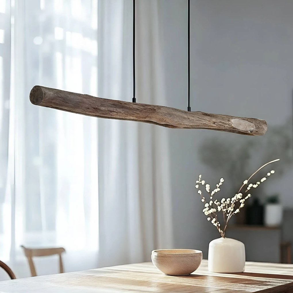 Lampada LED a sospensione Lindby Nekala, nero, legno, lunghezza 120cm Nekala Lindby, dimmerabile, Nero, Soggiorno / Sala da pranzo, Legno, Scandinavo