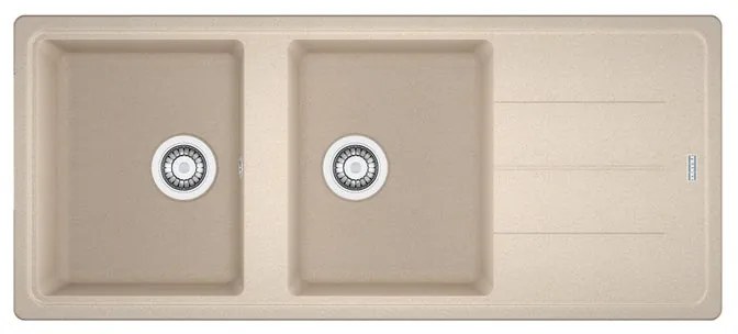 Lavello integrato 2 vasche con gocciolatoio laterale destro o sinistro FRANKE Boston fragranite L 50 x L 116 cm beige