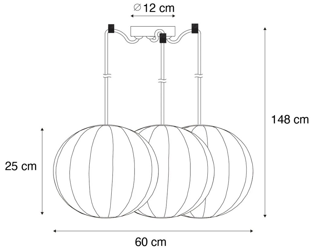 Lampada a sospensione di design bianca in seta 30 cm 3 luci - Plu