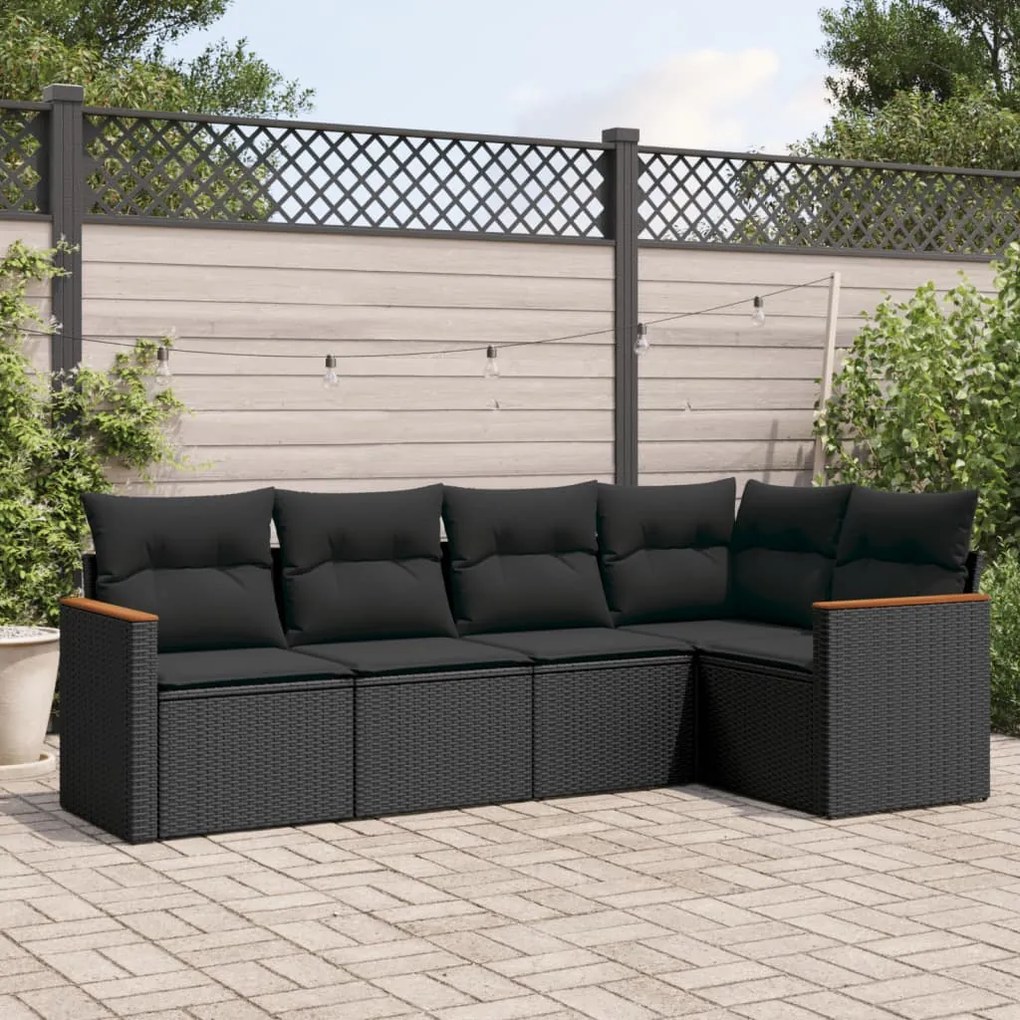 Set Divani da Giardino 5 pz con Cuscini in Polyrattan Nero