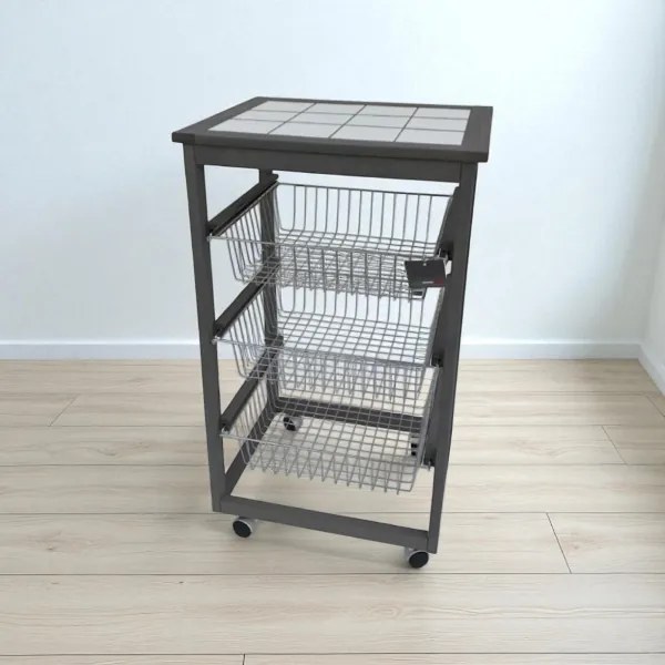 Carrello da cucina portafrutta con 3 cestelli senza base GRIGIO