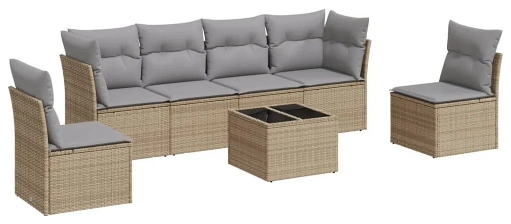 Set divani da giardino 7 pz con cuscini beige in polyrattan