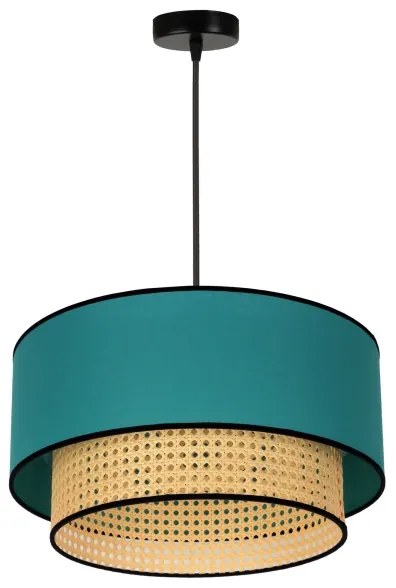 Duolla - Lampadario a sospensione con filo BOHO 1xE27/15W/230V diametro 45 cm turchese/rattan