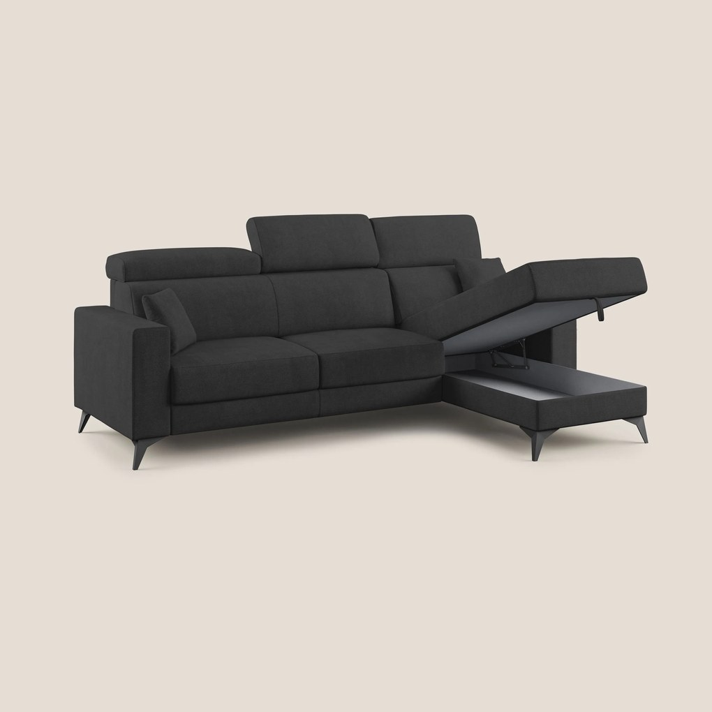Pegaso divano letto angolare con poggiatesta reclinabili e rivestimento impermeabile T02 nero