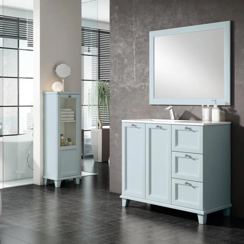 Mobile da bagno sotto lavabo Unike celeste laccato opaco L 102.7 x H 85 x P 46 cm 3 cassetti 2 ante, lavabo posizionabile a sinistra non incluso