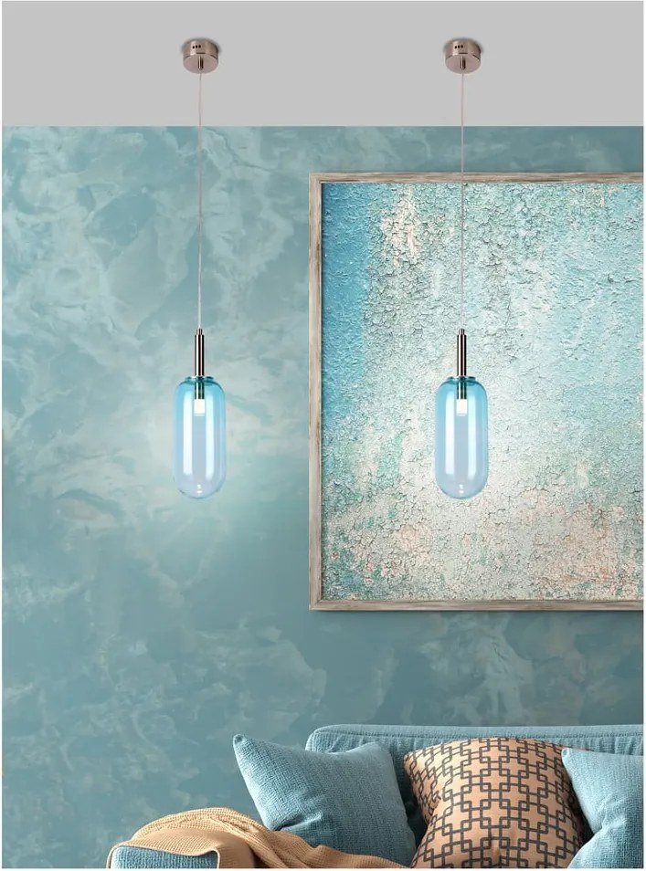 Lampadario LED blu con paralume in vetro ø 13 cm Fiuggi – Candellux Lighting