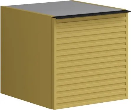Base laterale Pixel con anta Stripes laccato opaco giallo sole e maniglia alluminio nero opaco L.40 H.40 P.45,5 cm.
