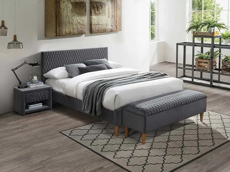 Letto Azurro imbottito in velluto grigio Blu14 - 140 x 200 cm