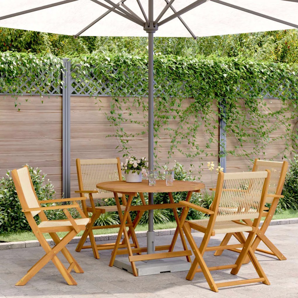Set Pranzo Da Giardino 5 Pz Beige Polipropilene/ Legno Massello /