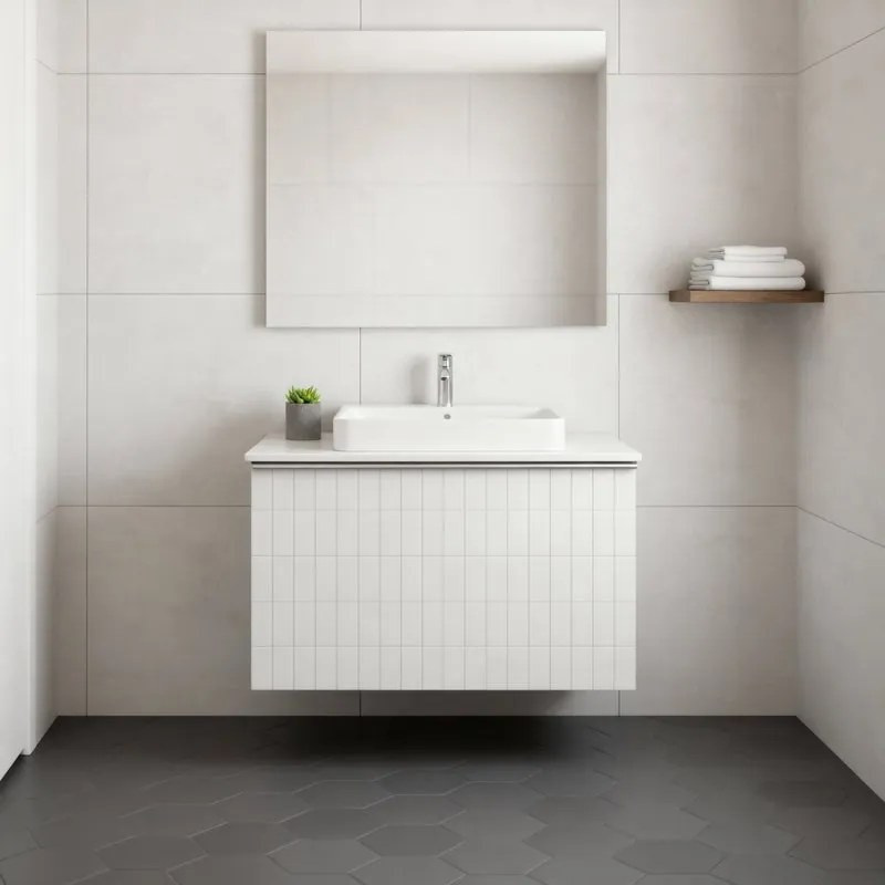 Mobile da bagno sospeso sotto lavabo Pixel grid 1 cassetto L 60 x H 40 x P 45.5 cm grigio pastello laccato opaco, con maniglia alluminio brillante