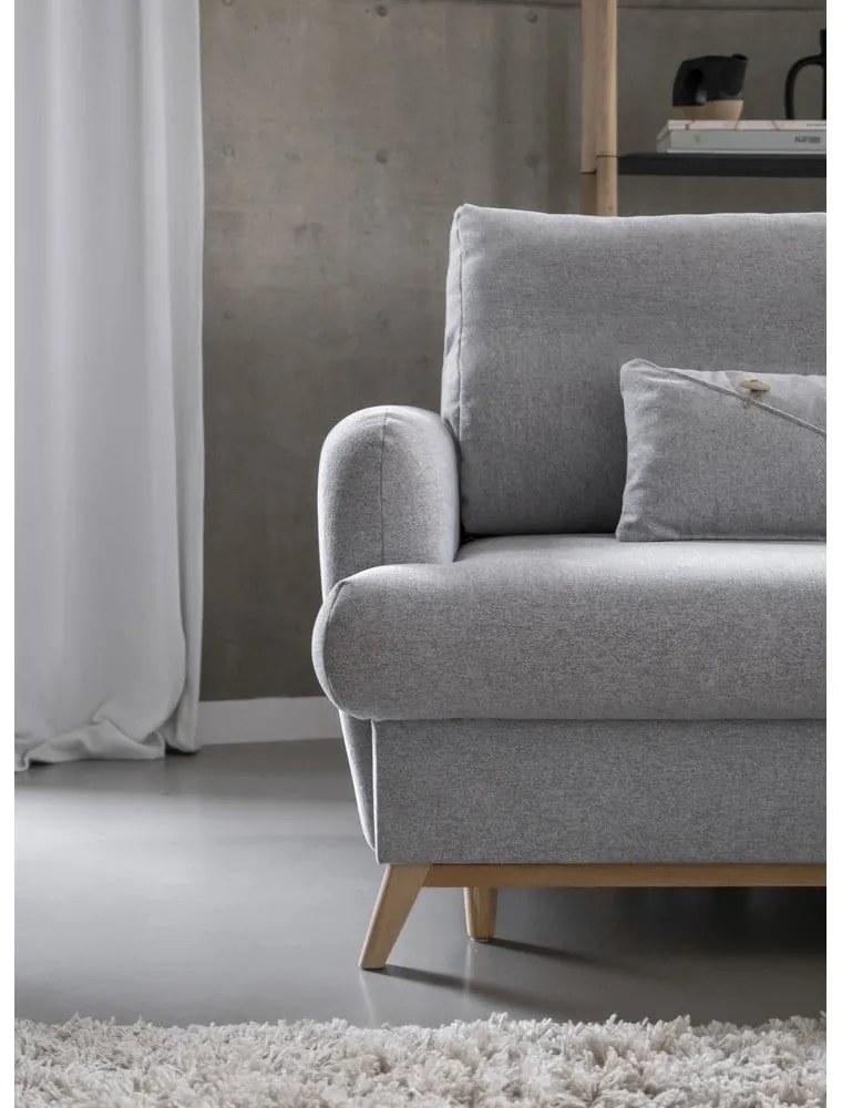 Divano angolare grigio chiaro allungabile/con contenitore (con penisola a destra/con chaise lounge) Scandic Lagom – Miuform