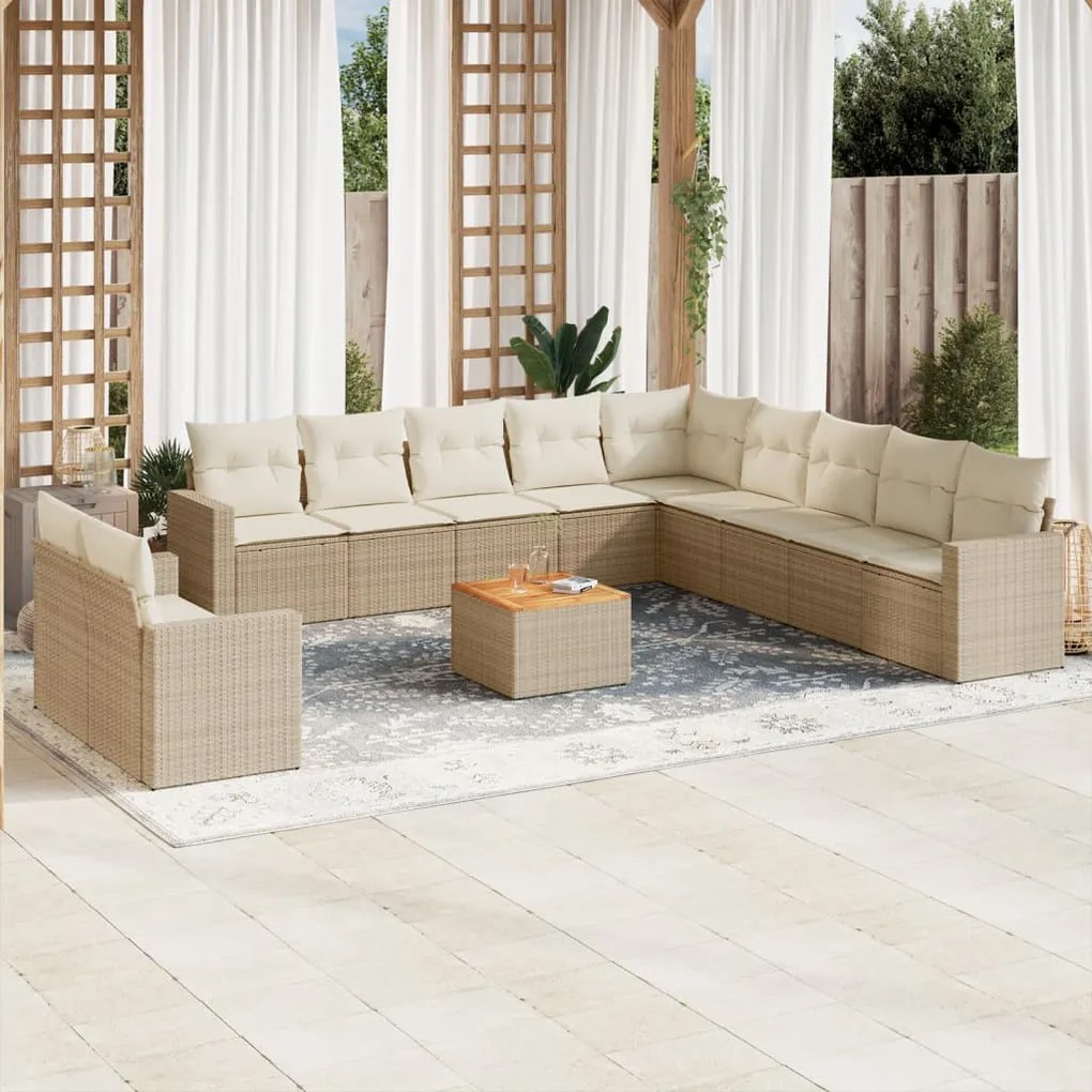 Set divani da giardino 12 pz con cuscini beige in polyrattan