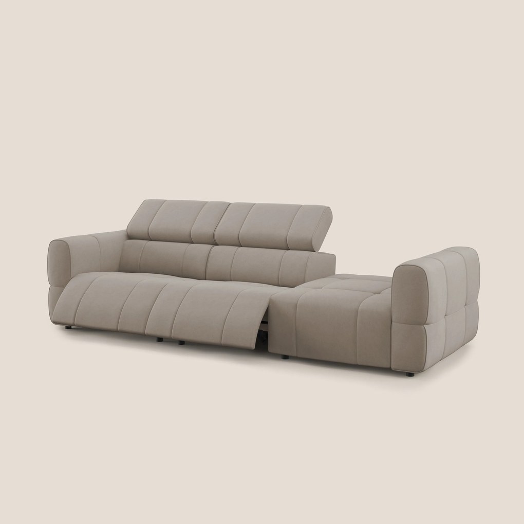 Giotto Divano con terminale e opzione relax elettrico in microfibra effetto velluto impermeabile T09 tortora