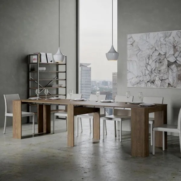 Tavolo Consolle Allungabile VENUS allungabile fino a 296 cm NOCE allunghe interne