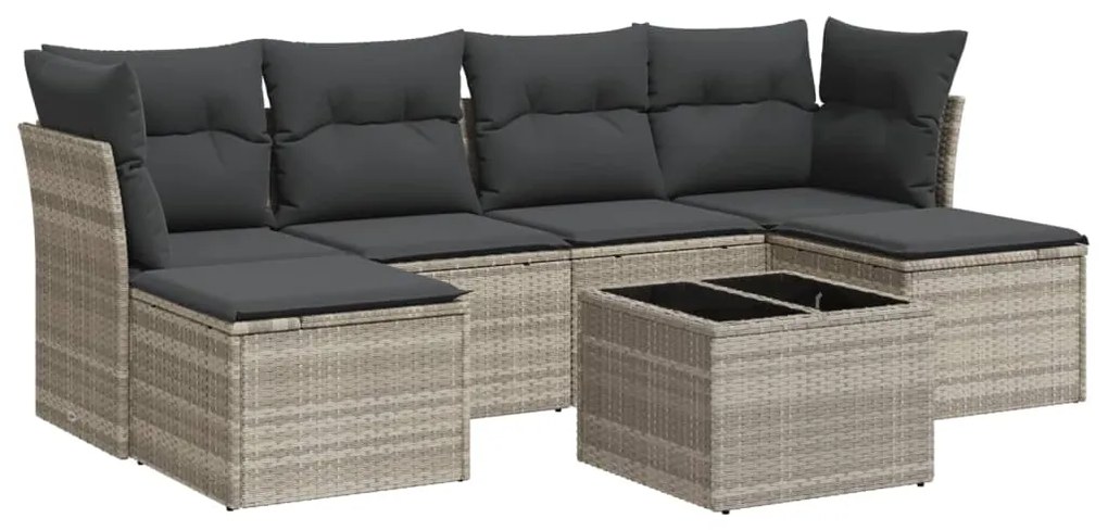 Set divani da giardino 7pz con cuscini grigio chiaro polyrattan