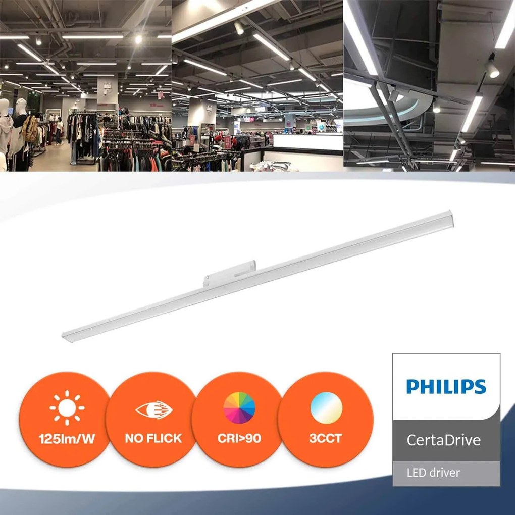 Lampada LED Lineare 42W binario Trifase 120cm 90° con driver Philips Colore Bianco Variabile CCT