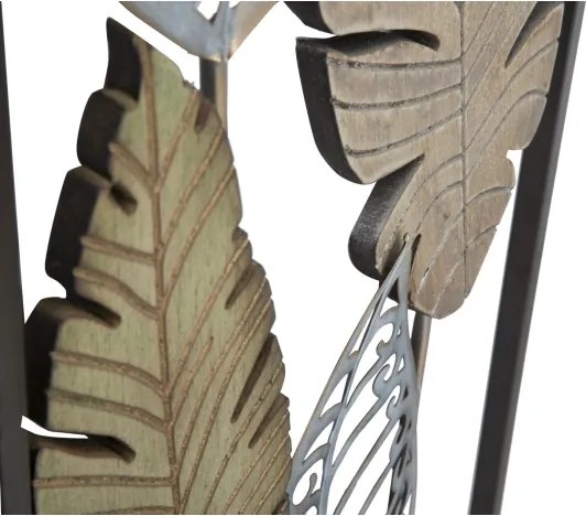 Pannello Decorativo In Ferro E Legno Foglie 30,5x1,9x91 Cm Oro E Argento Ver.B