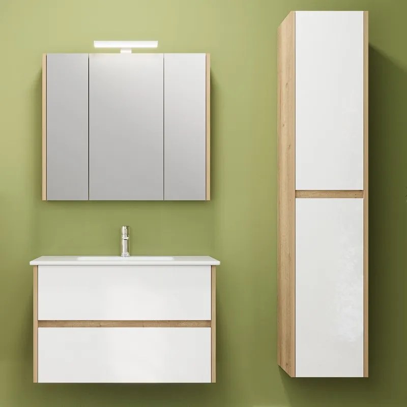 Kamalu - Mobile bagno sospeso 80 cm bicolore rovere naturale e bianco | LAC-AMFI-80