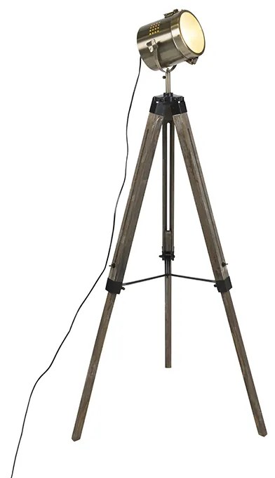 Lampada da terra a treppiede industriale in legno con faretto da studio - Braha
