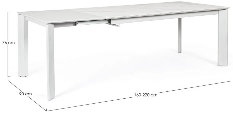 Tavolo BRIVA in acciaio grigio chiaro e piano in ceramica effetto marmo, allungabile 160&#215;90 cm &#8211; 220&#215;90 cm