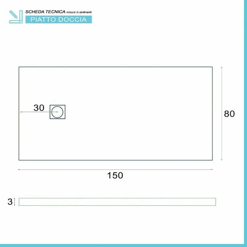 Piatto doccia filo pavimento Karen 80x150 in resina bianco pietra