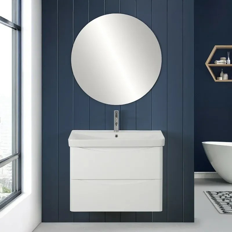 Mobile bagno sospeso 80 cm bianco lucido con specchio reversibile Zen