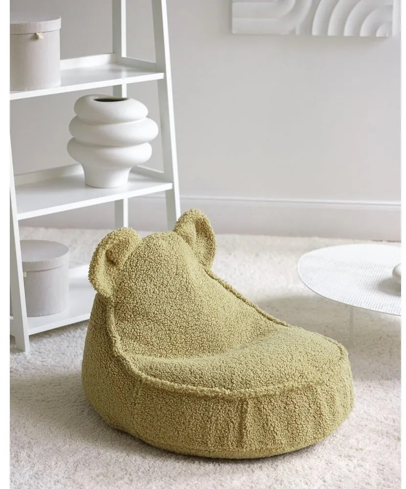 Pouf a sacco per bambini verde con rivestimento in bouclé Bear – Wigiwama