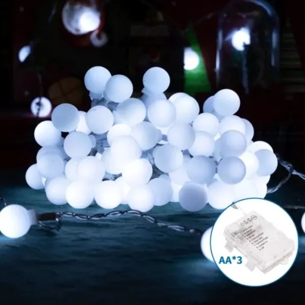 Aigostar - Catena luminosa LED da esterno 50xLED/3xAA/8 funzioni 5,3 m IP44 bianco freddo